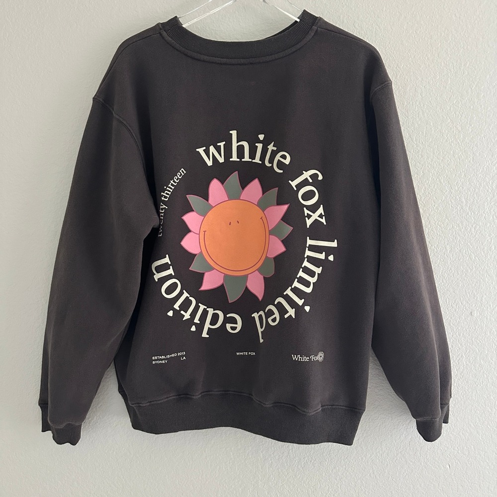 White Fox Sweatshirt Womens S/M Sunflower Graphic Pullover Limited Edition